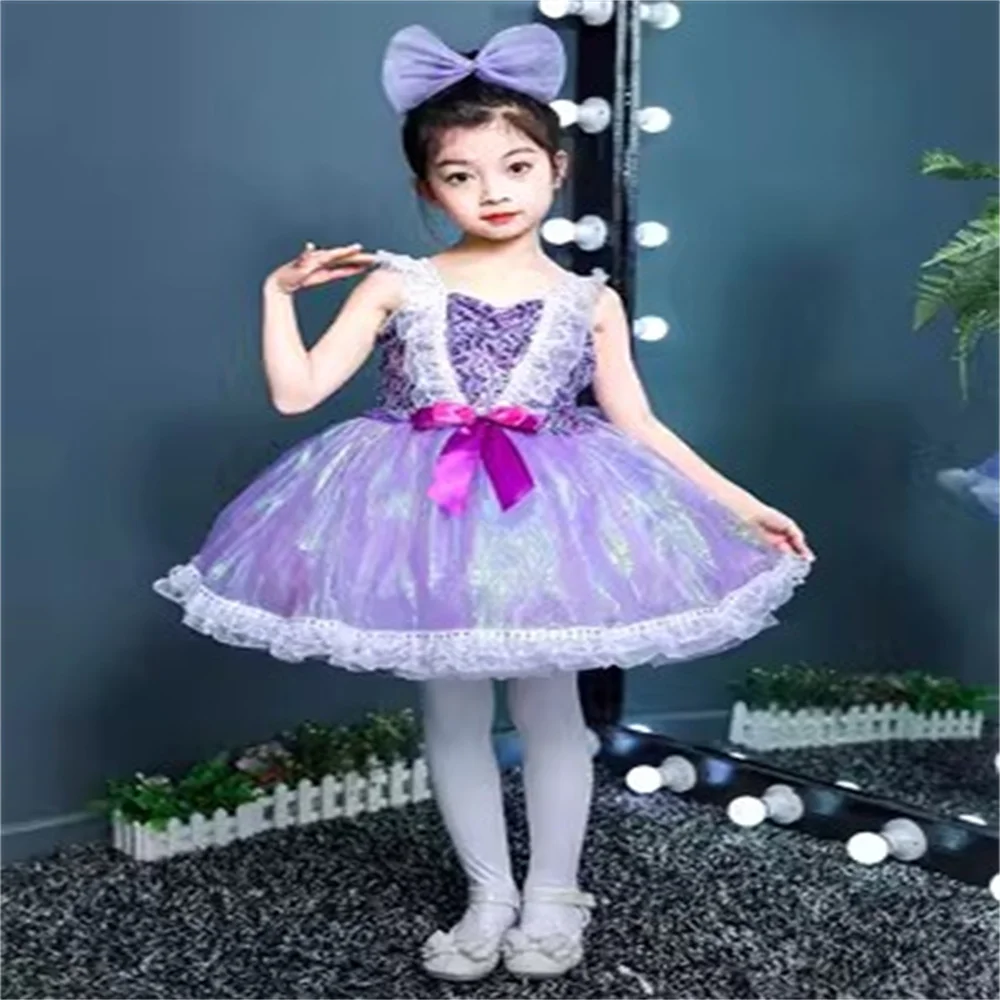 

Новое поступление, фиолетовый костюм для танцев в детском саду с блестками для девочек, классическая профессиональная балетная пачка, юбка для танцев