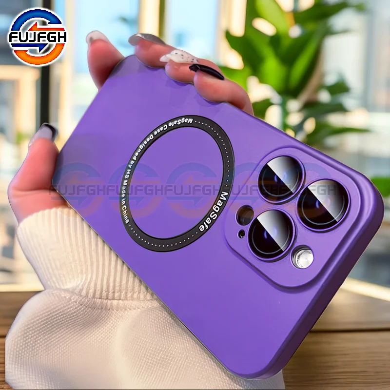 

Ultra Thin Matte Hard PC Magsafing Case For iPhone 15 11 12 13 14 Pro Max Magnetic Wireless Charging Glass Lens Portector Cover