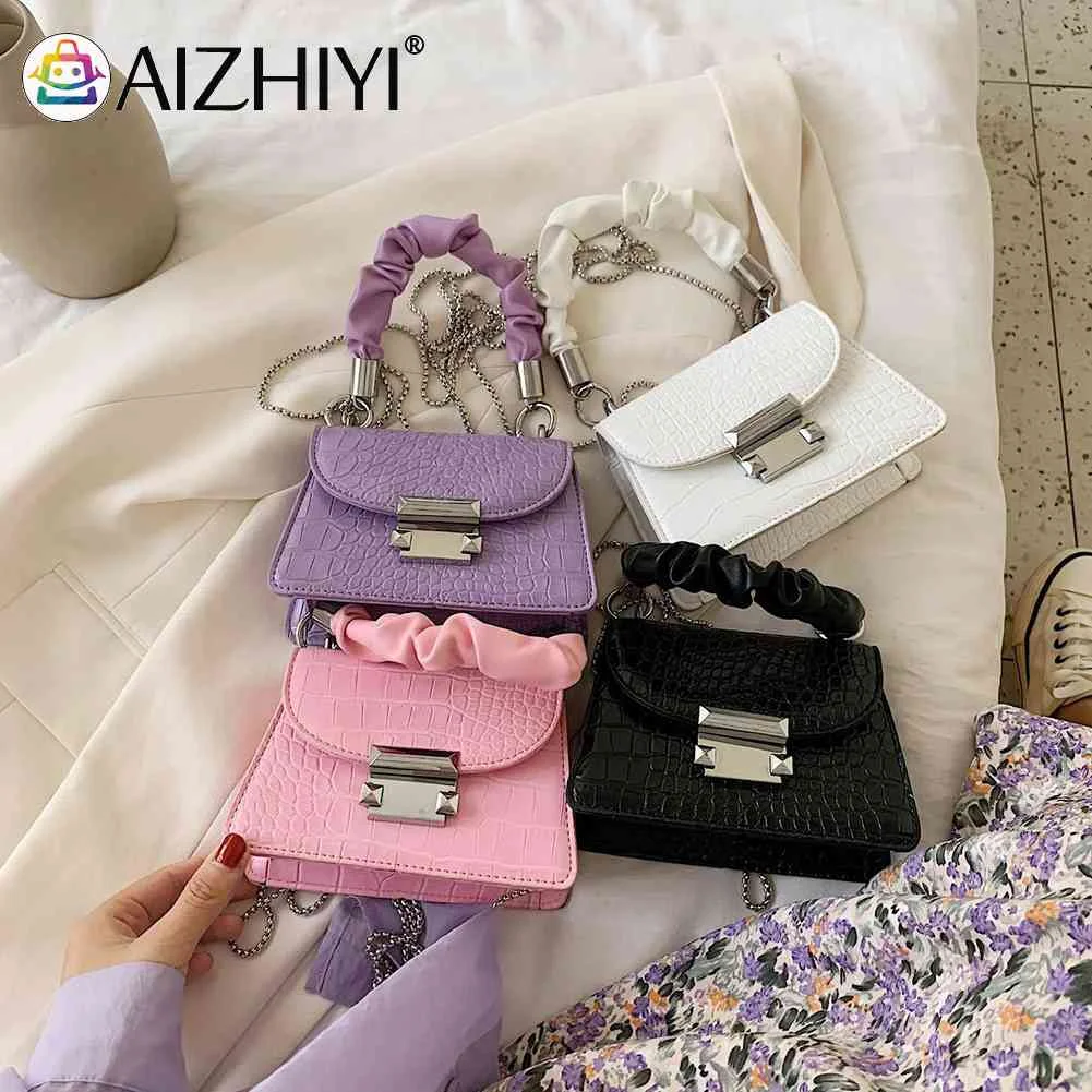 

Портативная женская сумка через плечо, сумка на цепочке, высококачественный однотонный Дамский кошелек из искусственной кожи аллигатора, и...