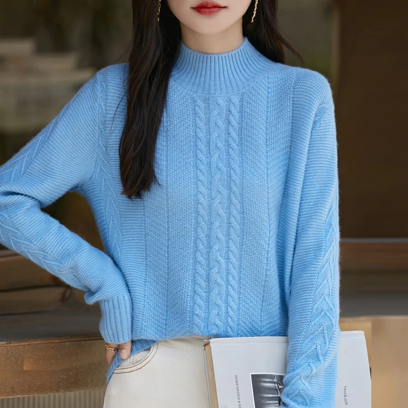Новый узор женский вязаный пуловер из чистой австралийской шерсти модный