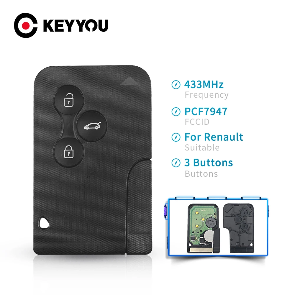 

KEYYOU 3 BT Smart Card Remote Key 433mhz PCF7947 Chip ID46 For Renault Megane Scenic Grand Scenic 2003 2004 2005 2006 2007 2008