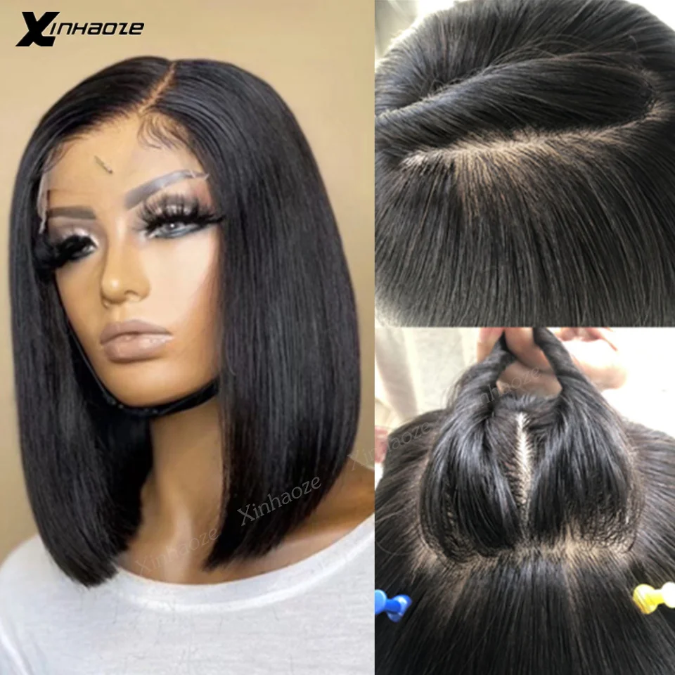 Short Straight Bob Wig 5x5 PU Silk Top Closure Human Hair Wig Brazilian Virgin Pre Plucked Glueless 150 Density Lace Front Wigs