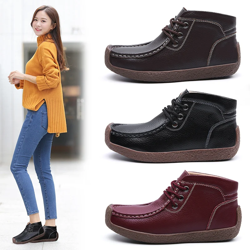 Женские ботинки до щиколотки осенне-зимние из спилка женские короткие обувь на