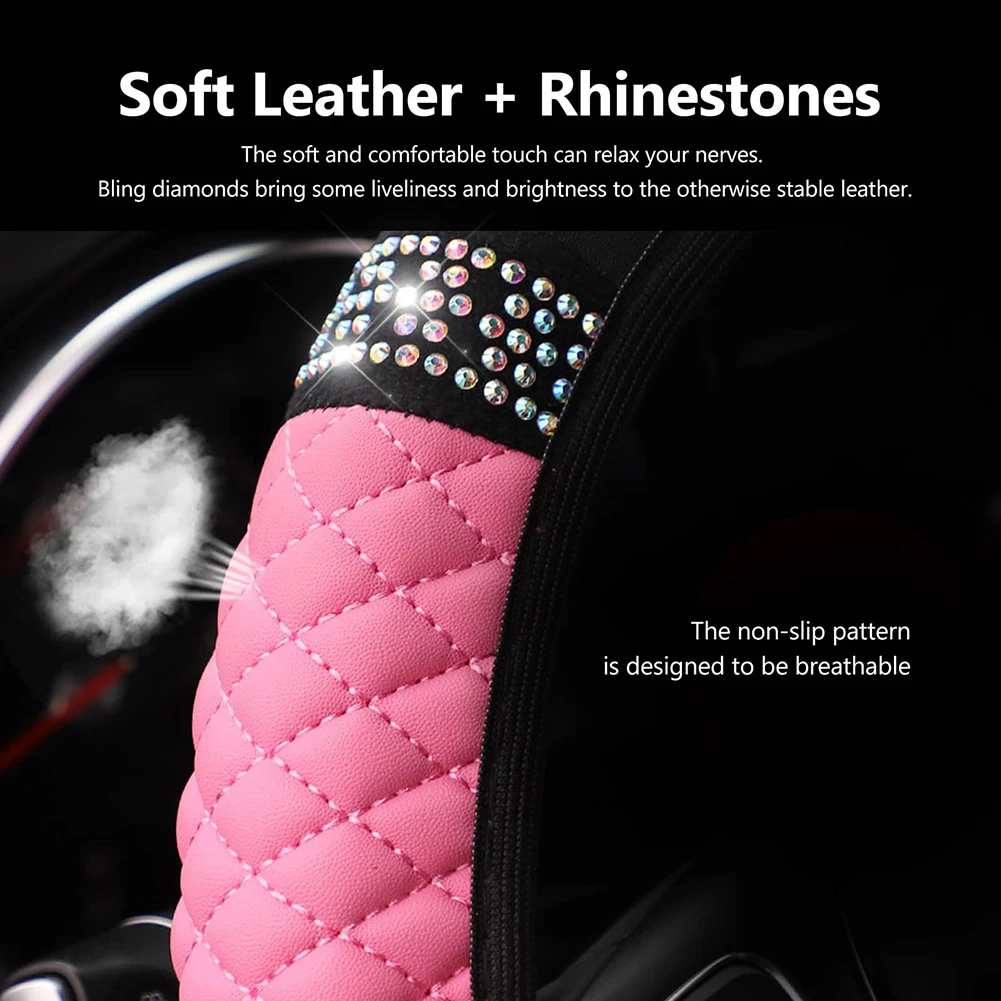 

High Quality Auto Accessories Car Steering Wheel Cover Car Interior Decoration Parts Diamond Pink UV-Resistant