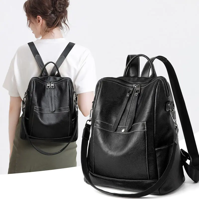 

2023 New Fashion Leather Women Backpack School Backpacks Zipper School Bag for Girls Large Capacity Female's Travel Bag Y42