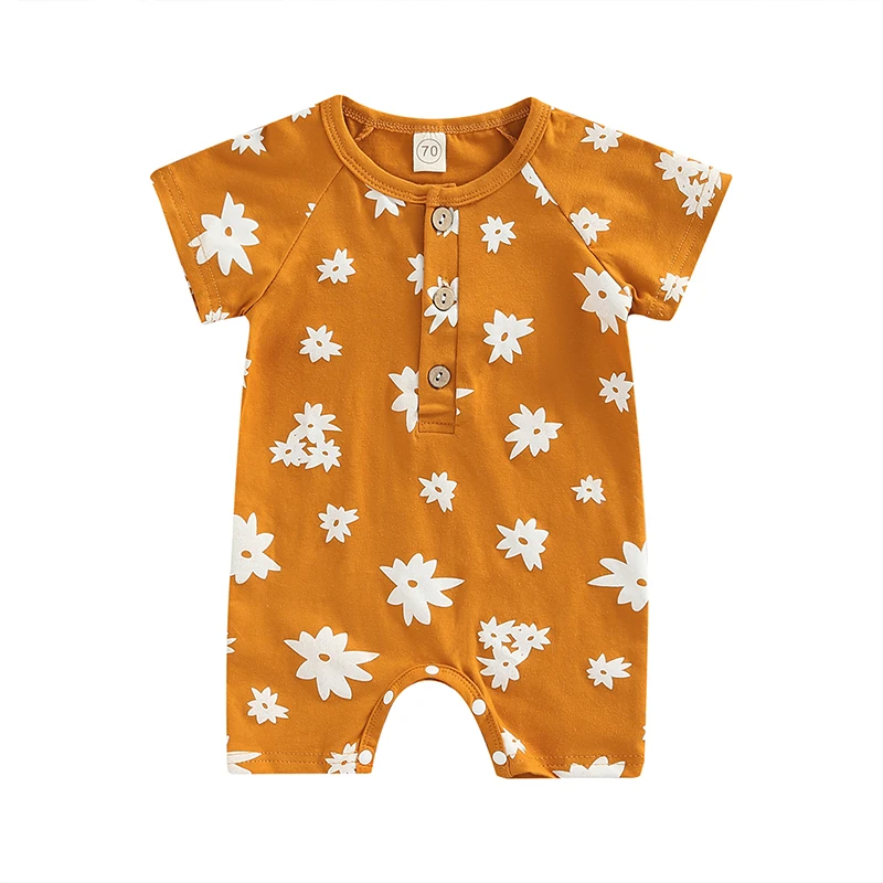 

Baby’s Short Sleeve Jumpsuit Fashion Blast Printed Button Round Neck Long Casual Boy Grils Romper Playsuit Summer Clothes