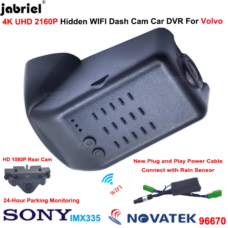 

Jabriel Ultra HD 2160P 4K Auto Car DVR 24H Night Vision Video Recorder Dash Cam Dual Camera for Volvo S60 2022 2023 Easy Install