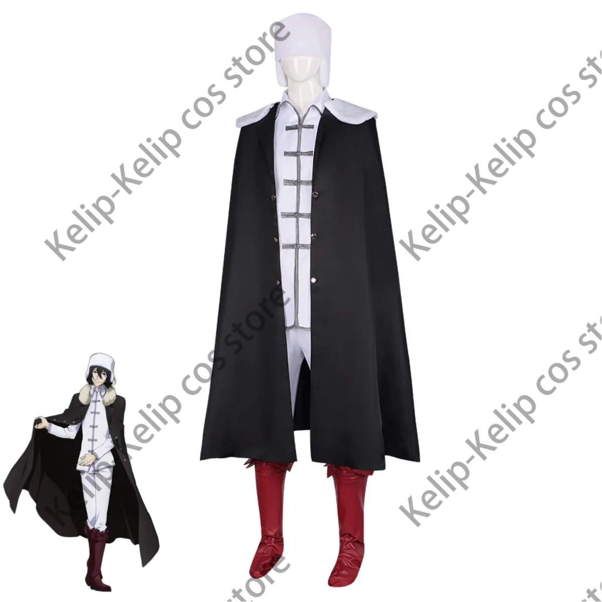 Индивидуальный аниме Бунго Бродячие собаки Федор Косплей Костюм Черный меховой