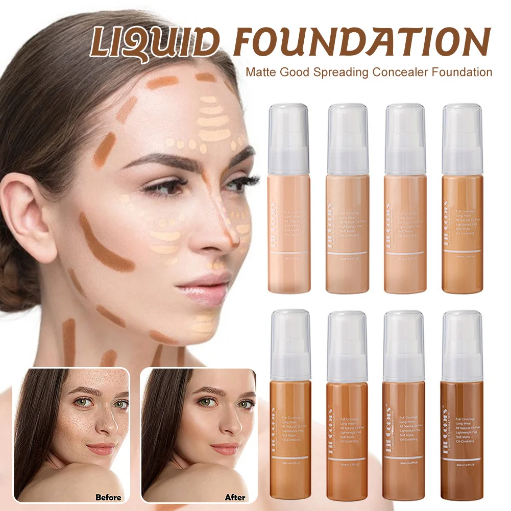 

30ml Liquid Foundation Whitening Concealer Flawless Matte Foundation Oil Control Long Lasting Waterproof Face Base Makeup Women