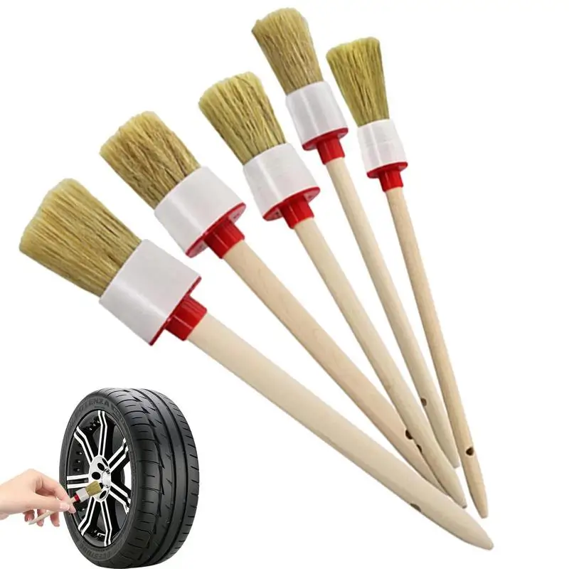 

Car Detail Brush 5-pcs Ultra Soft Car Bristle Detail Brushes Wooden Handle Auto Detail Brush For Cleaning Wheels Interior