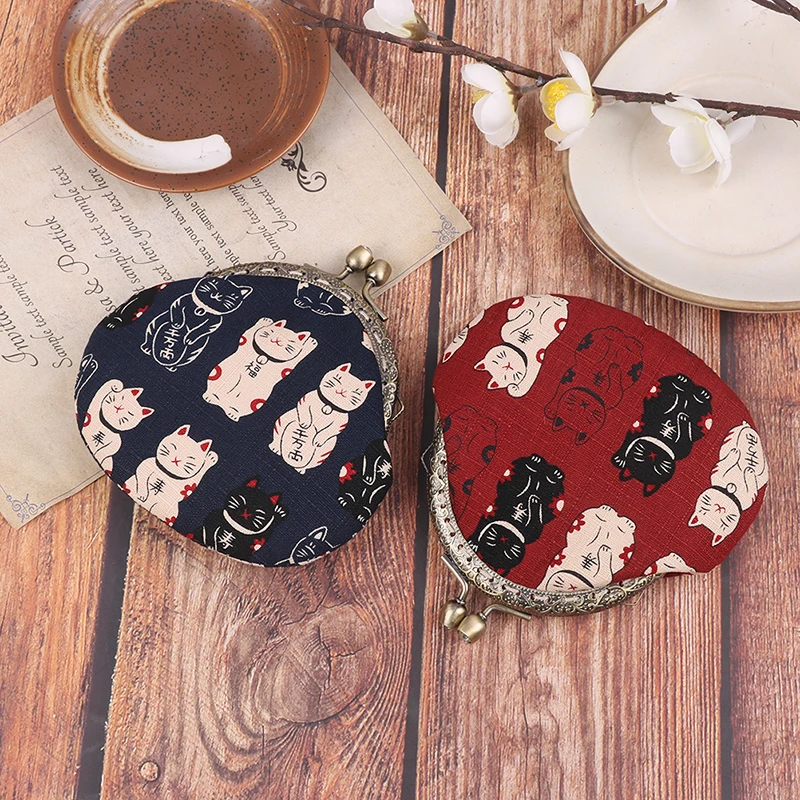 

1Pc Chinese Wind Purse Lucky Cat-Shaped Cloth Coin Purse Key Case Lovely Red Blue Pocket Cloth Handbag Storage Bag