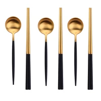 korean stainless steel chopsticks spoon set dessert long handle non slip chopsticks round spoons dinnerware set