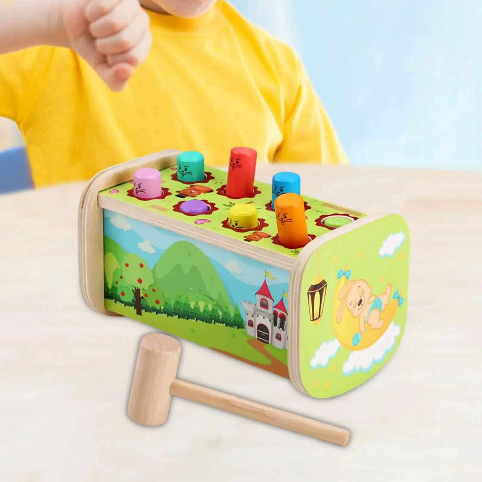 

Забавная деревянная игрушка-скамейка с молотком, мелкий мотор, распознавание цвета для младенцев