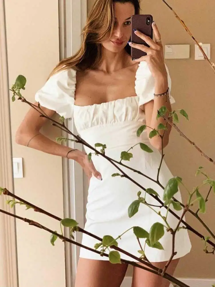 Платье женское хлопковое в стиле бохо пикантное мини-платье с квадратным вырезом