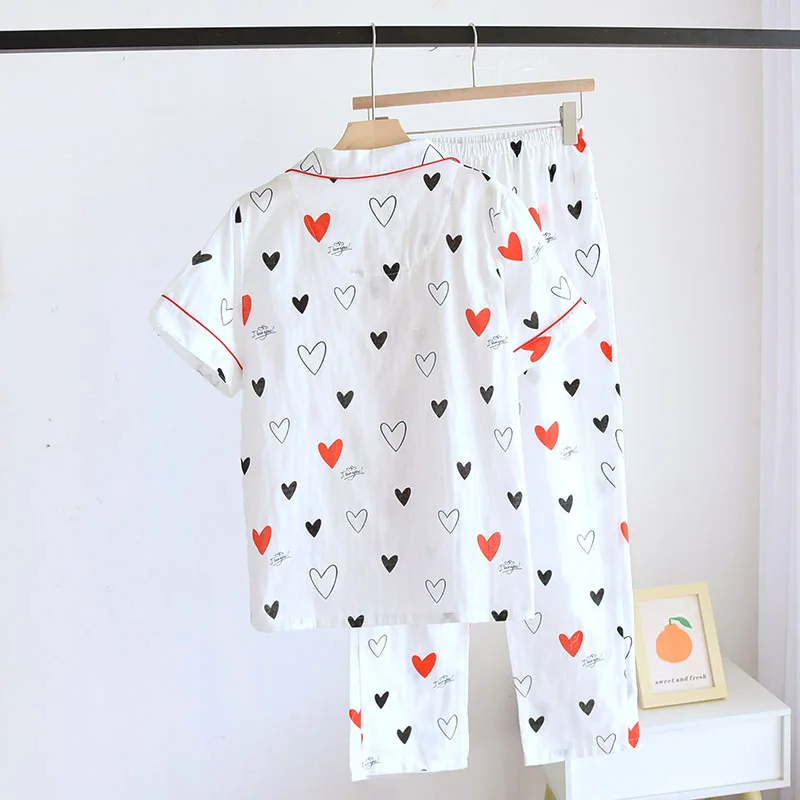 Японский новый стиль летние женские 100% хлопок марлевые пижамы набор сладкий и