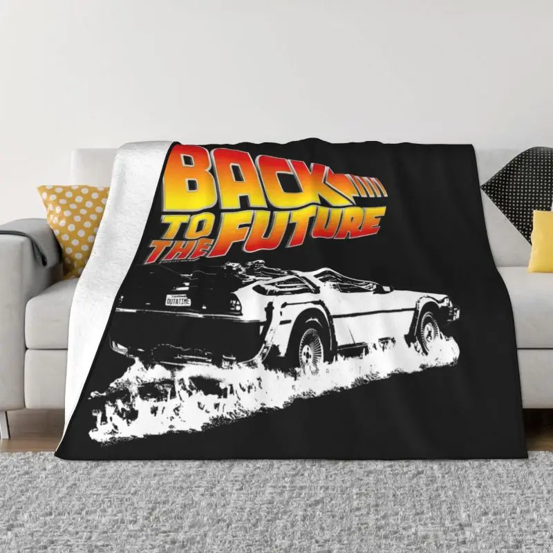 

Back To The Future Movie Blanket Flannel Fleece DeLorean Fire Tracks White Stencil Fan Art Throw Blankets Couch Bedspreads