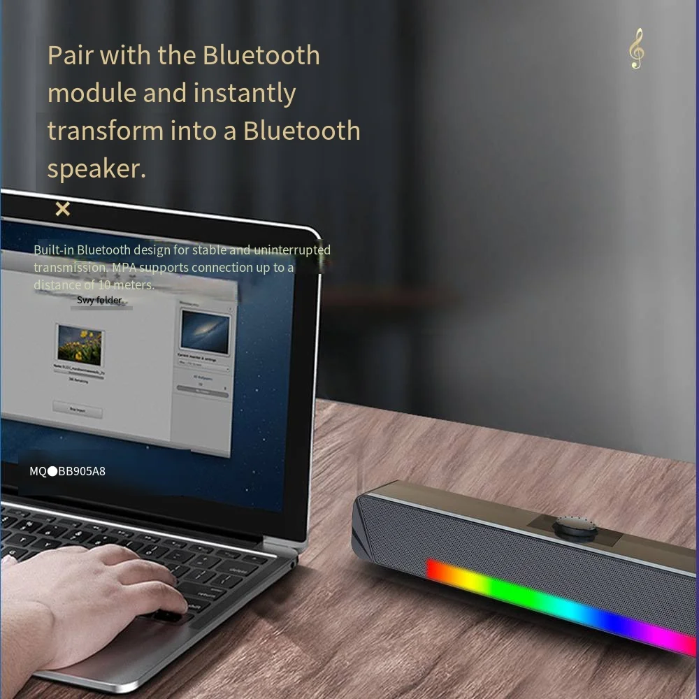 Фото Компьютерные колонки Bluetooth с динамической светодиодной подсветкой, четким звуком и USB-разъемом, звуковая панель также для смартфонов iPhone Xiaomi Vivo Oppo №4