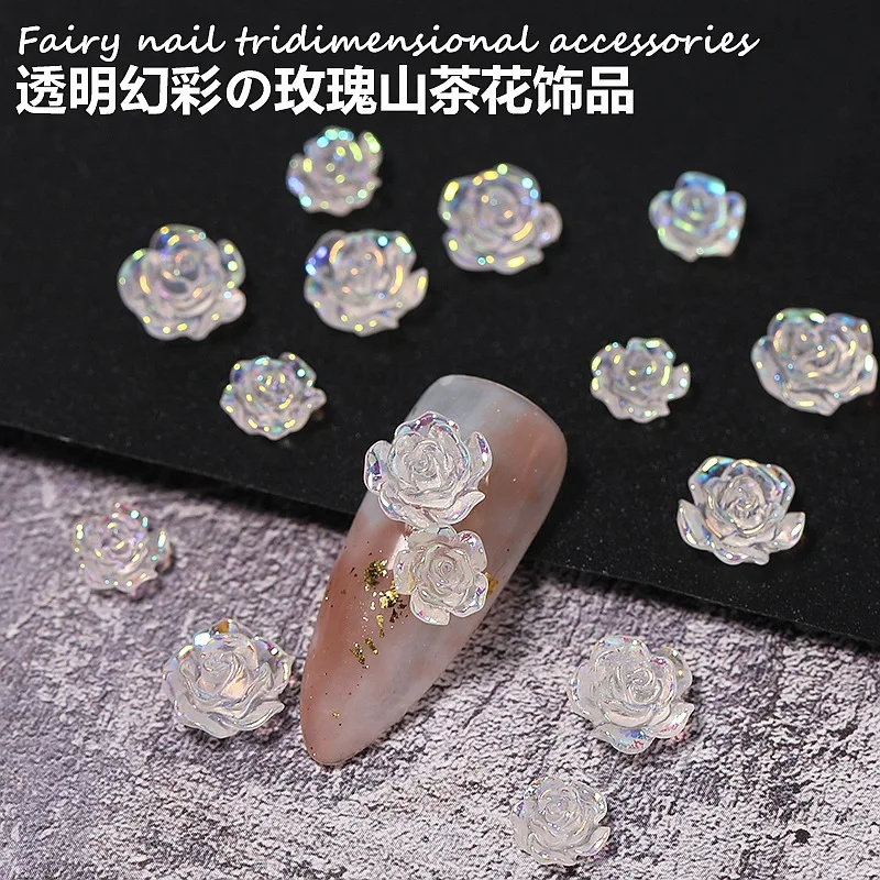 

50pcs 3D Pearl White Aurora AB Camellia Black Rose Flowers Resin Jewelry Nail Art Rhinestones Decoration Manicure Charms Flowers
