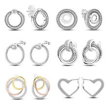 2023 New Fashion 925 Sterling Silver Double Circle Earrings For Women Shining Zircon Piercing Ear Studs Fine Engagement Jewelry