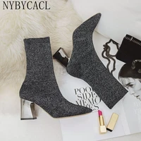 2022 new spring autumn ankle boot booties female sexy sock boots knitting stretch boots high heels women fashion shoes nybycacl