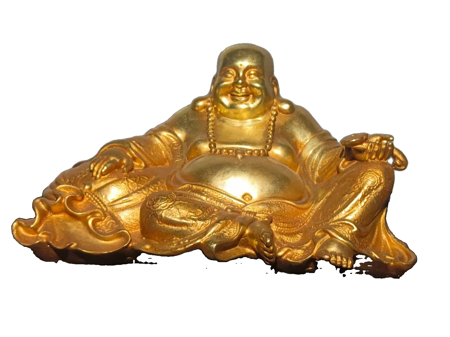 

LAOJUNLU Pure Bronze Gilt Buddha Statue A Statue Of Maitreya Buddha With A Pot-Bellied Length 23Cm Style B32 Chinese
