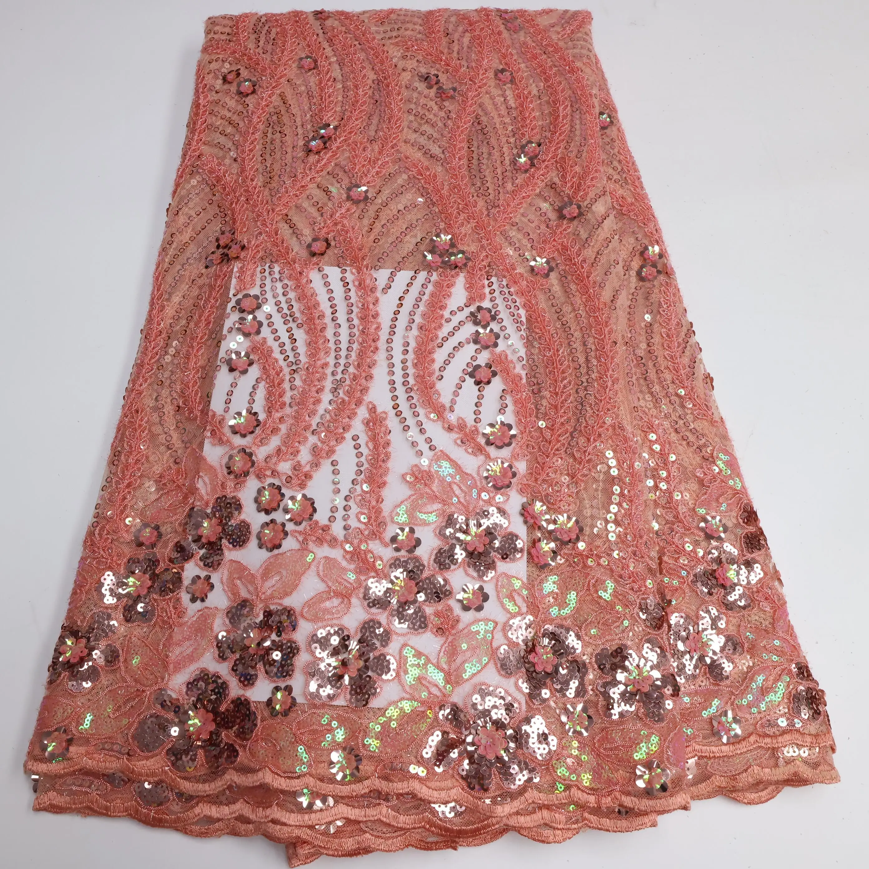 

Wholesale African Net Mesh Lace Fabric with Sequins French Tulle Lace Nigerian Embroidered Lace Fabrics for Wedding GNB1-39