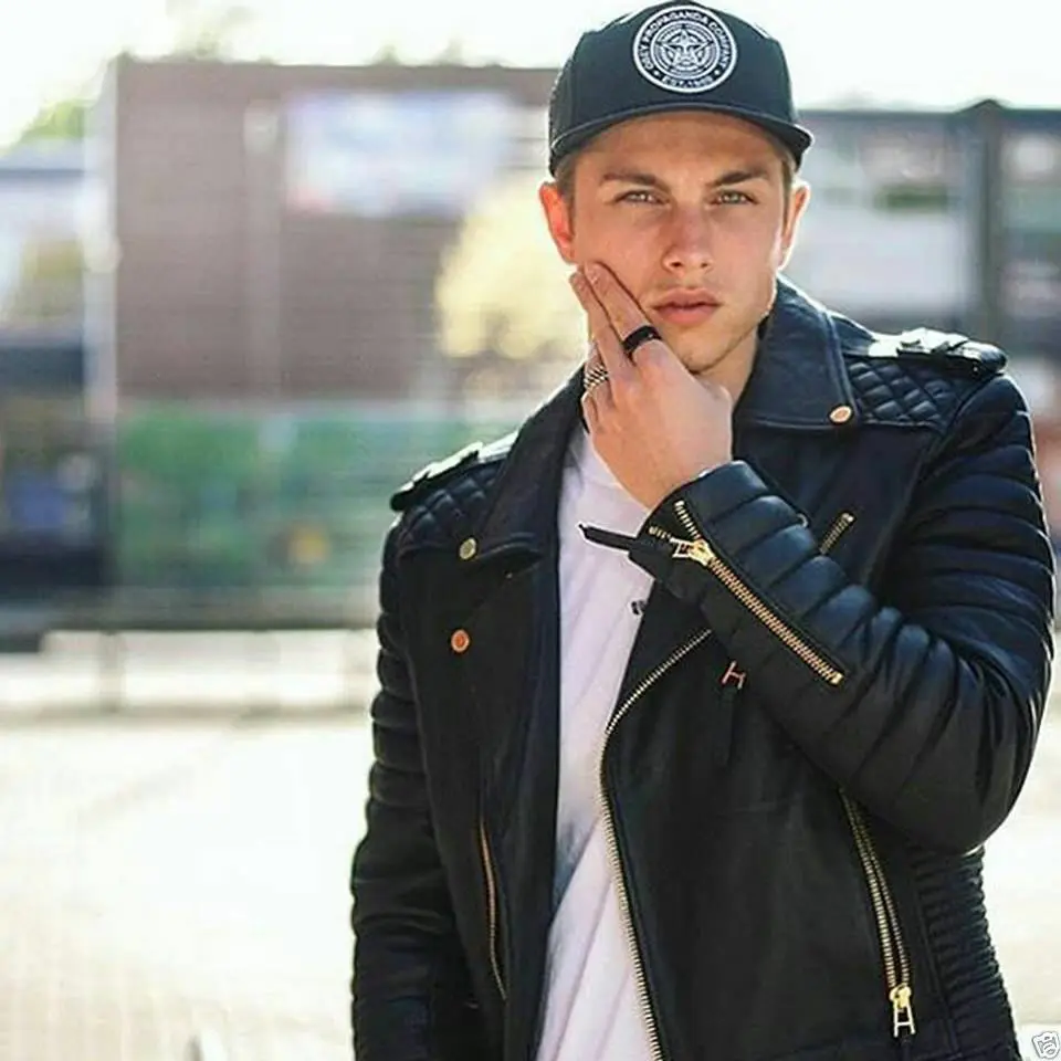 

Кожаный костюм мужская Тонкая черная стеганая бейсбольная куртка 100% кожаная велосипедная куртка