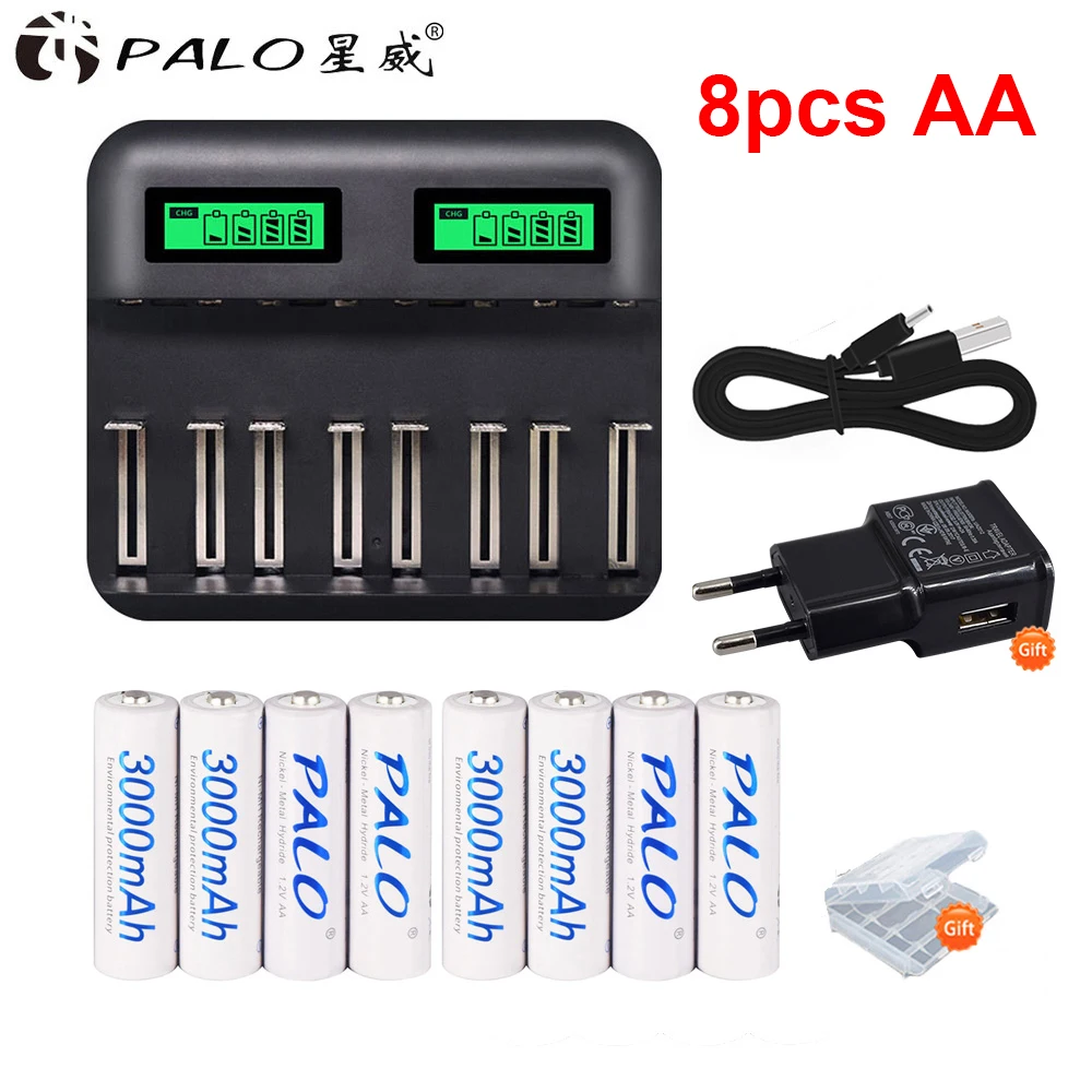 

PALO 1.2V Ni-MH AA / AAA rechargeable batteries AA 3000mAh AAA1100mAh battery aa aaa with AA AAA C D Battery Charger