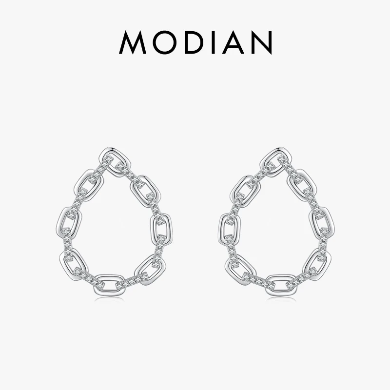 MODIAN Стерлингового Серебра 925 пробы Stackble замок роскошные большие серьги-гвоздики блестящие серьги-гвоздики с фианитом для женщин свадебные украшения для помолвки