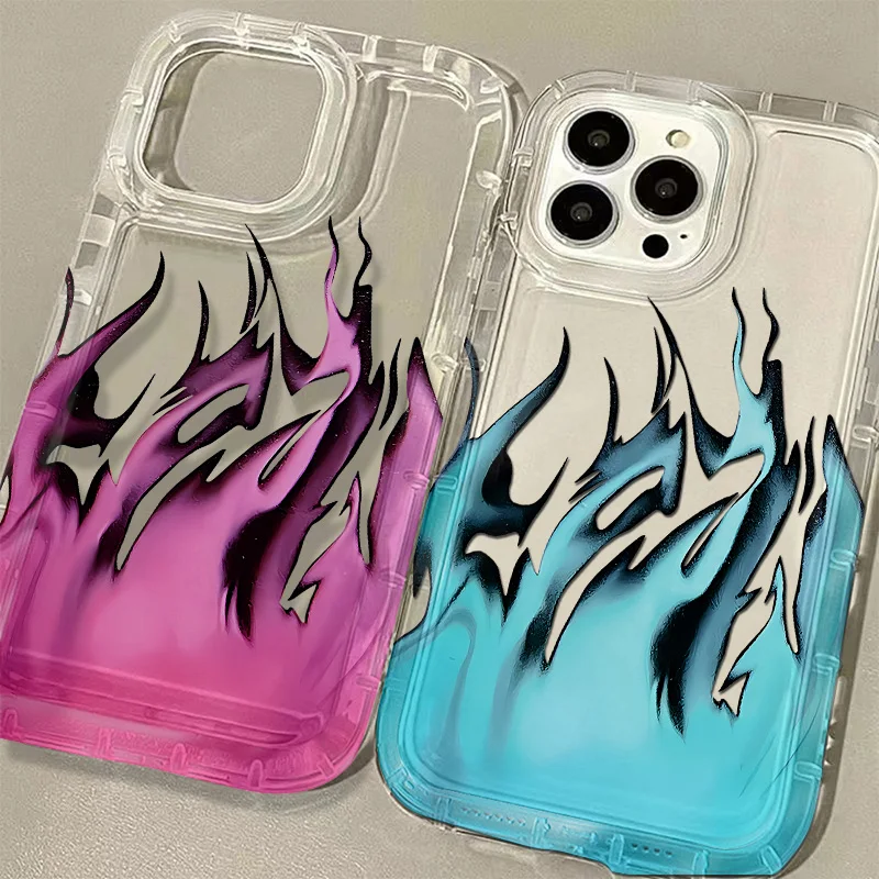 Противоударный чехол с синим и красным пламенем для VIVO Y02 Y15S Y16 Y17S Y20 Y21 Y35 Y36 Y50 Y77 Y91