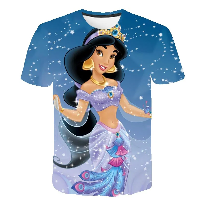 

Summer Girls Jasmine Princess T-Shirt Fashion Short Sleeve New T Shirts Harajuku Print Casual 3D Disney Series Tops Tees 1-14 Y