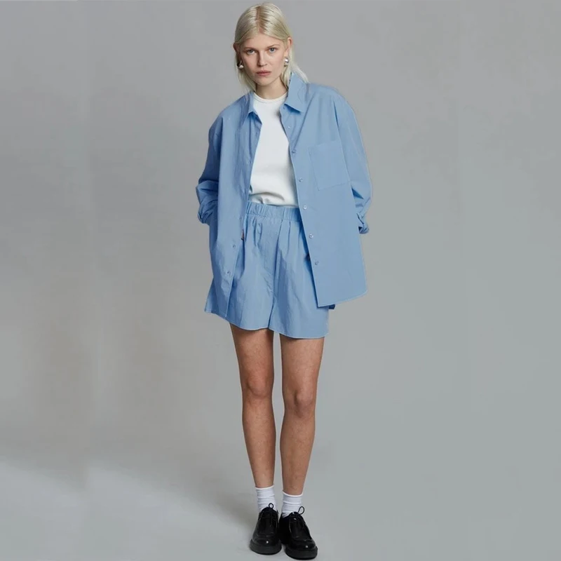 Fr@nkieSHOP Shirt Set Women's Shorts Set Cotton Embroidered Logo Lazy Shirt 2023 Summer New