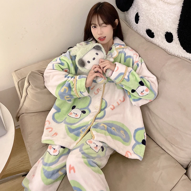 

Kawaii Sanrio пижамный комплект зимние штаны с длинным рукавом понравившиеся пижамы женский домашний комплект