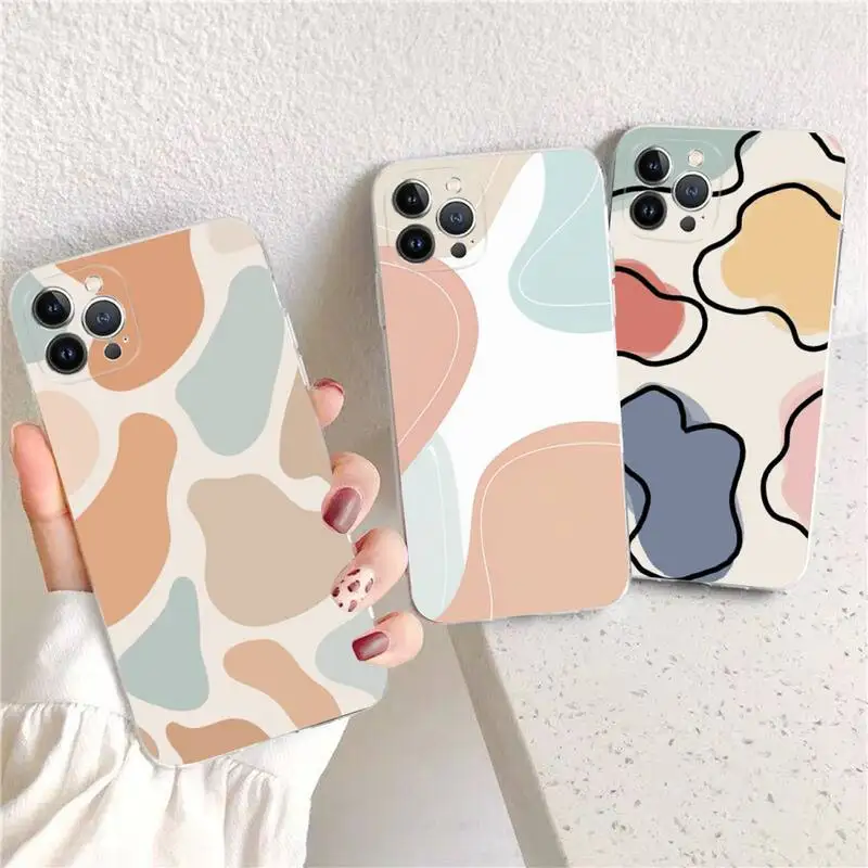 

RuiCaiCa Abstract Geometry Phone Case For iPhone 14 13 12 11 Pro Max XS X XR SE 2020 6 7 8 Plus Mini Transparent Shell