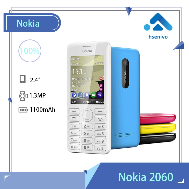 

Nokia 2060 Refurbished-Original Dual Sim Nokia 206 2G GSM 1.3MP 1100mAh Unlocked Cheap Refurbished Celluar Phone Refurbished