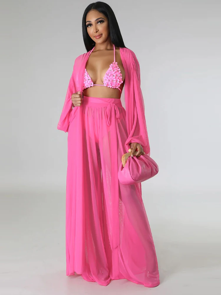 Женский прозрачный комплект из 2 предметов блузка с длинным рукавом и брюки