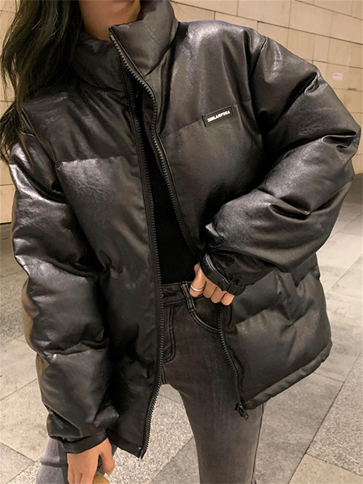 Black Ins Harbor Style Cotton-Padded Jacket, Women's Winter 2023 New Popular Korean Version Thickened