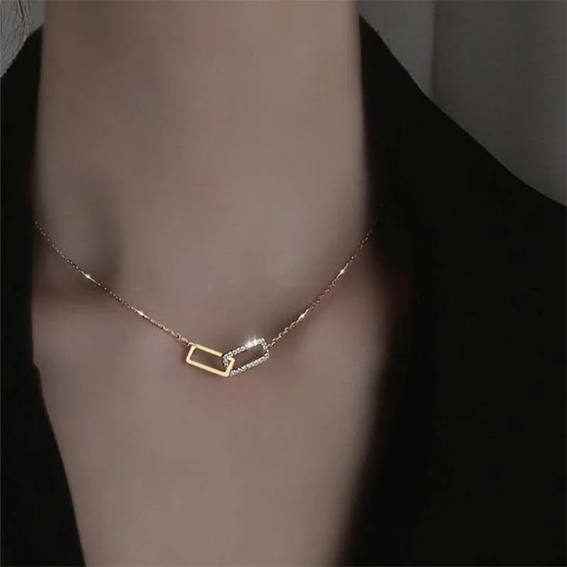 

Korean Version Square Necklace Geometric Rectangular Diamond Pendant Necklace For Women