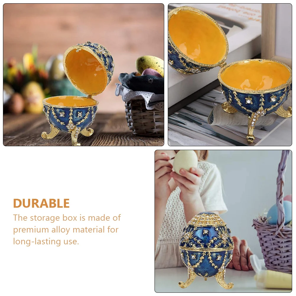 Case Box Organizer Trinket Jewelry Egg Treasure Holder Storage Necklace Enameled Fake Figurine Metalring Faux 