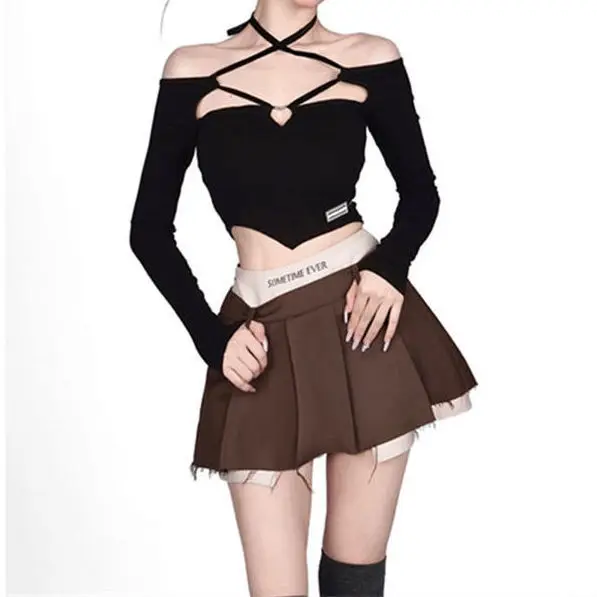 

Y2K dark vintage fake two-piece women's skirt designer American letter jk street pleated skirt goth retro mini skirt summer Cute