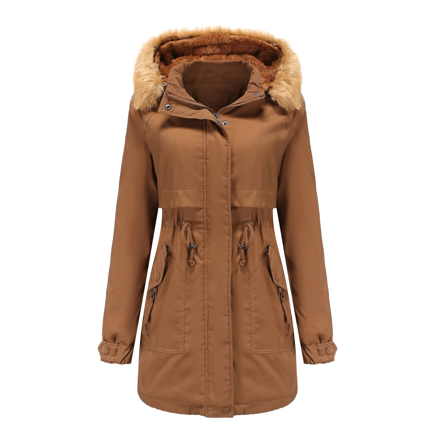 Winter Coat Women's Parka Coat Detachable Plush Pluffy Collar Hat Mid-Length Hooded Warm Quilted Coat Ladies Jacket Overcoat