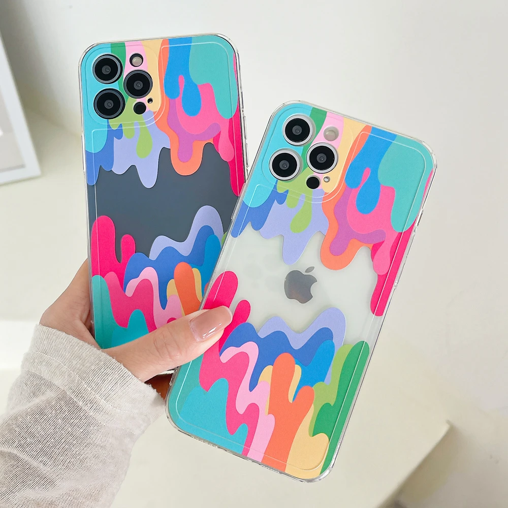 

Melted Colorful Painting Phone Case for iPhone 11 12 13 Pro Max X XS XR 7 8 Plus SE 2020 Shockproof Clear Soft Back Cover Shell