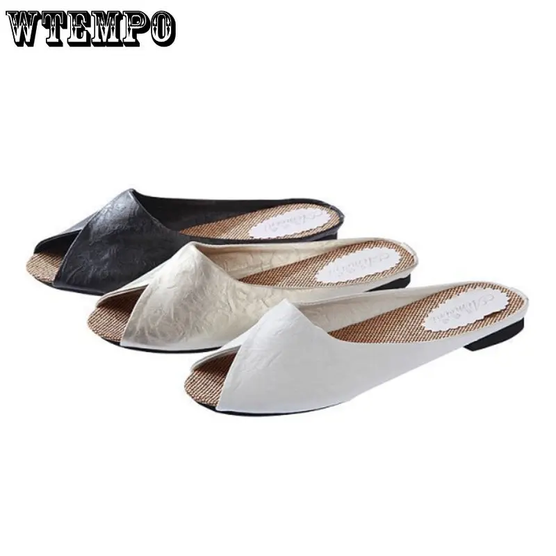 WTEMPO Summer Women Slippers Outside Court Retro Style Sandals Peep Toe Shoes Slip on Soft Print Ladies Slides Wholesale