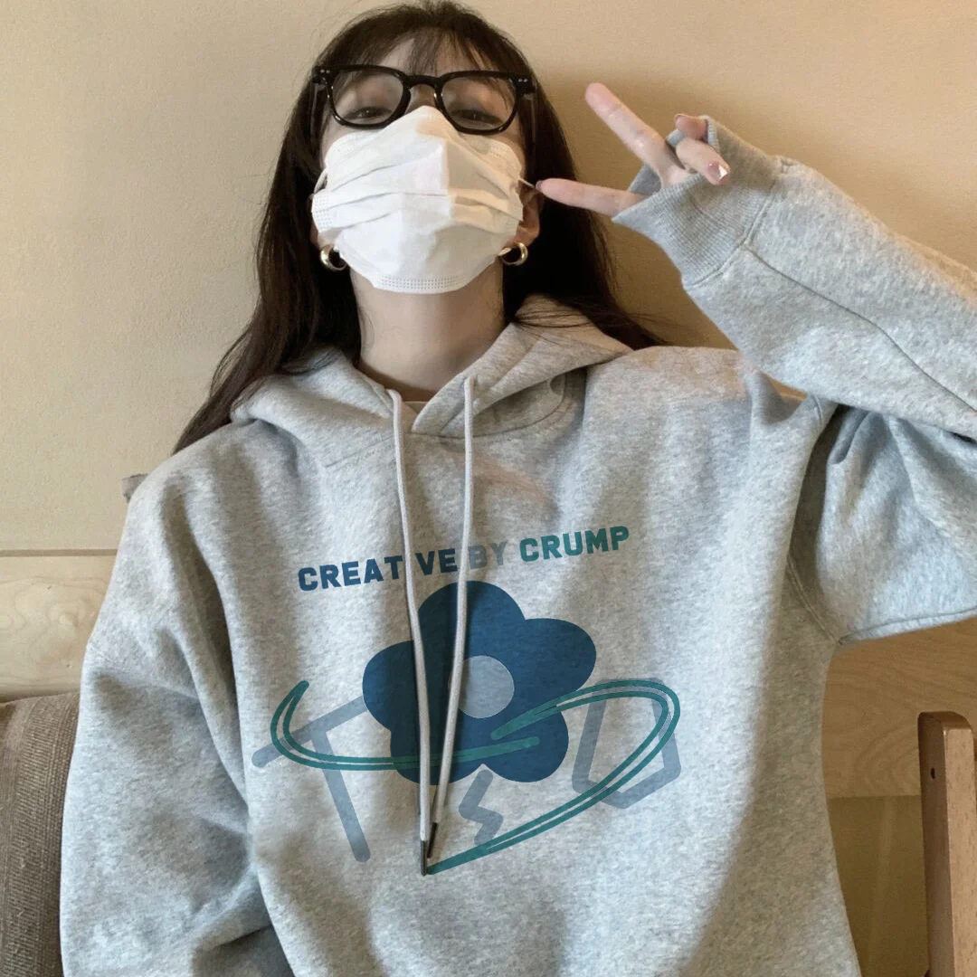 

Однотонный свободный Универсальный плотный свитер с длинными рукавами и принтом на осень и зиму