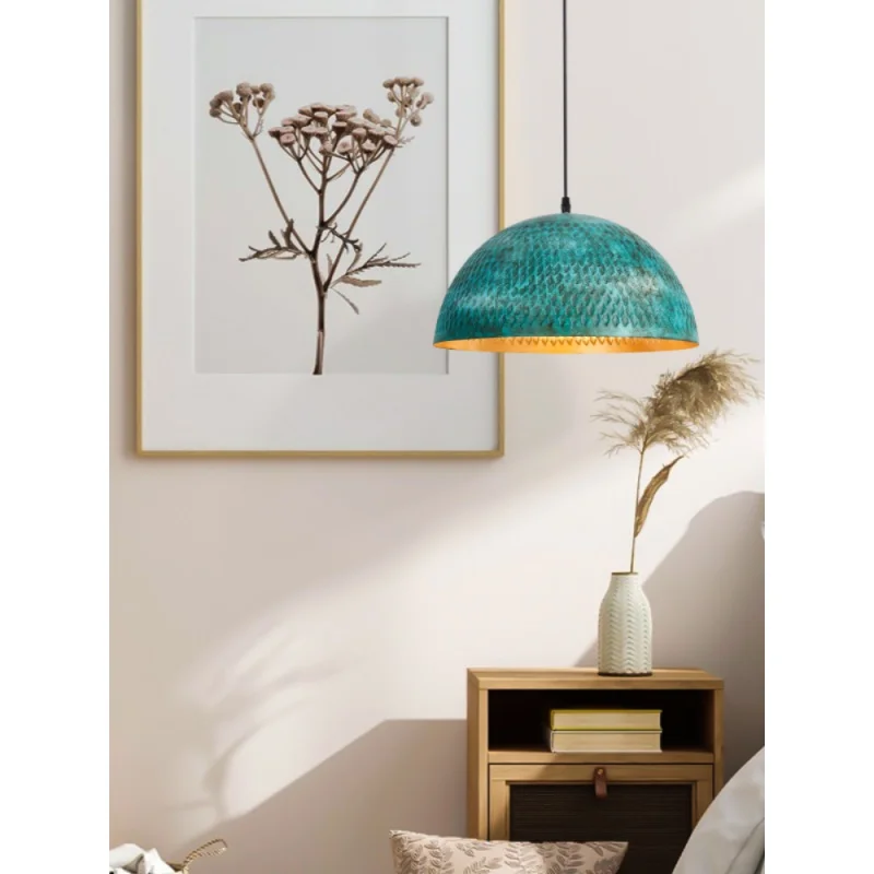

Original Design of Japanese Style Restaurant Bar Bedroom Bedside Green Handmade Metal Round Vintage Dinning Pendant Lamp light