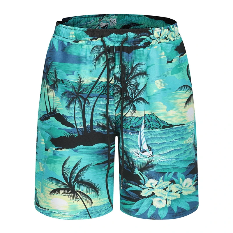 3D Printed Retro Flower Shorts For Men Hawaii Vacation Casual Beach Fashion Trend Tree Leaf Pattern Quick Dry Swim Trunks