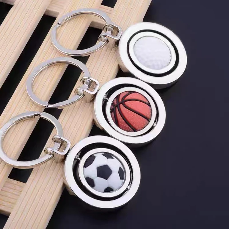 

Creative Rotating Basketball Football Tennis Stereo Keychain Double Ring World Cup Sports Basketball Match Metal Gift Pendant