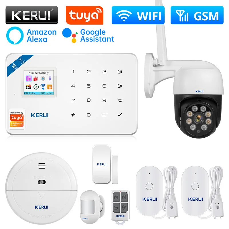 

KERUI W181 система сигнализации домашний комплект WIFI GSM Tuya умный дом поддержка Alexa датчик движения Детектор датчик двери IP камера