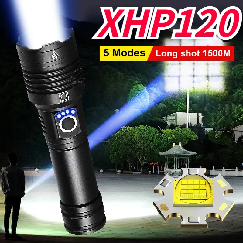 

5 Modes High Brightness XHP120 Led Flashlights Powerful Rechargeable Flashlight with USB Charging Portable Lamp Camping Torch