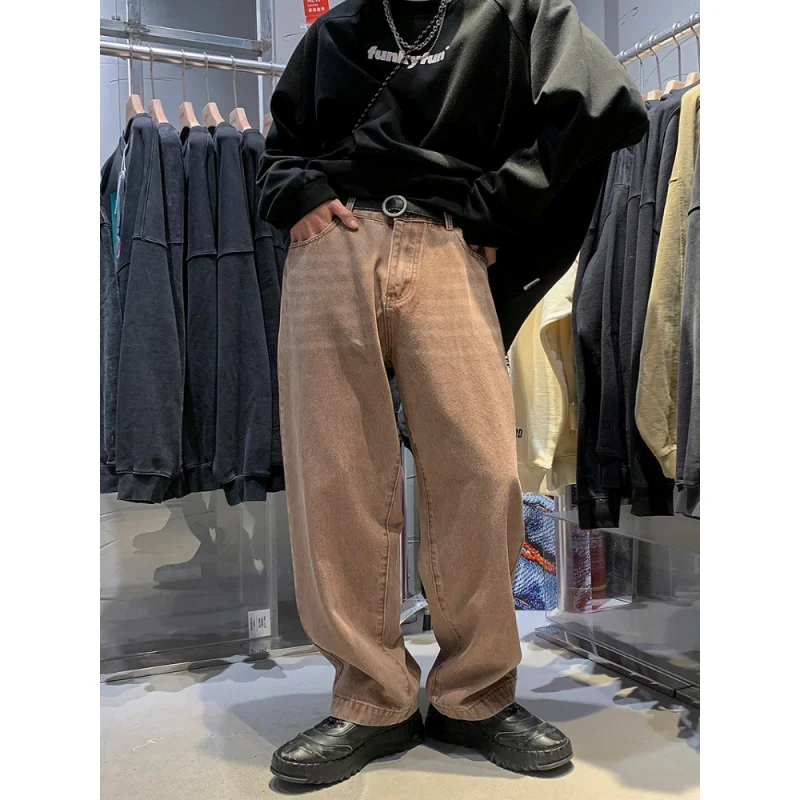 EOENKKY/2022 New Brand Autumn Men Korean Fashion 4 Colors Jeans Streetwear Hip Hop Baggy Denim Trousers Straight Wide Leg Pants